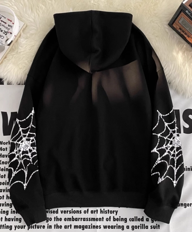 Black Spider Web Printed Hoodie | Felix - Stray Kids