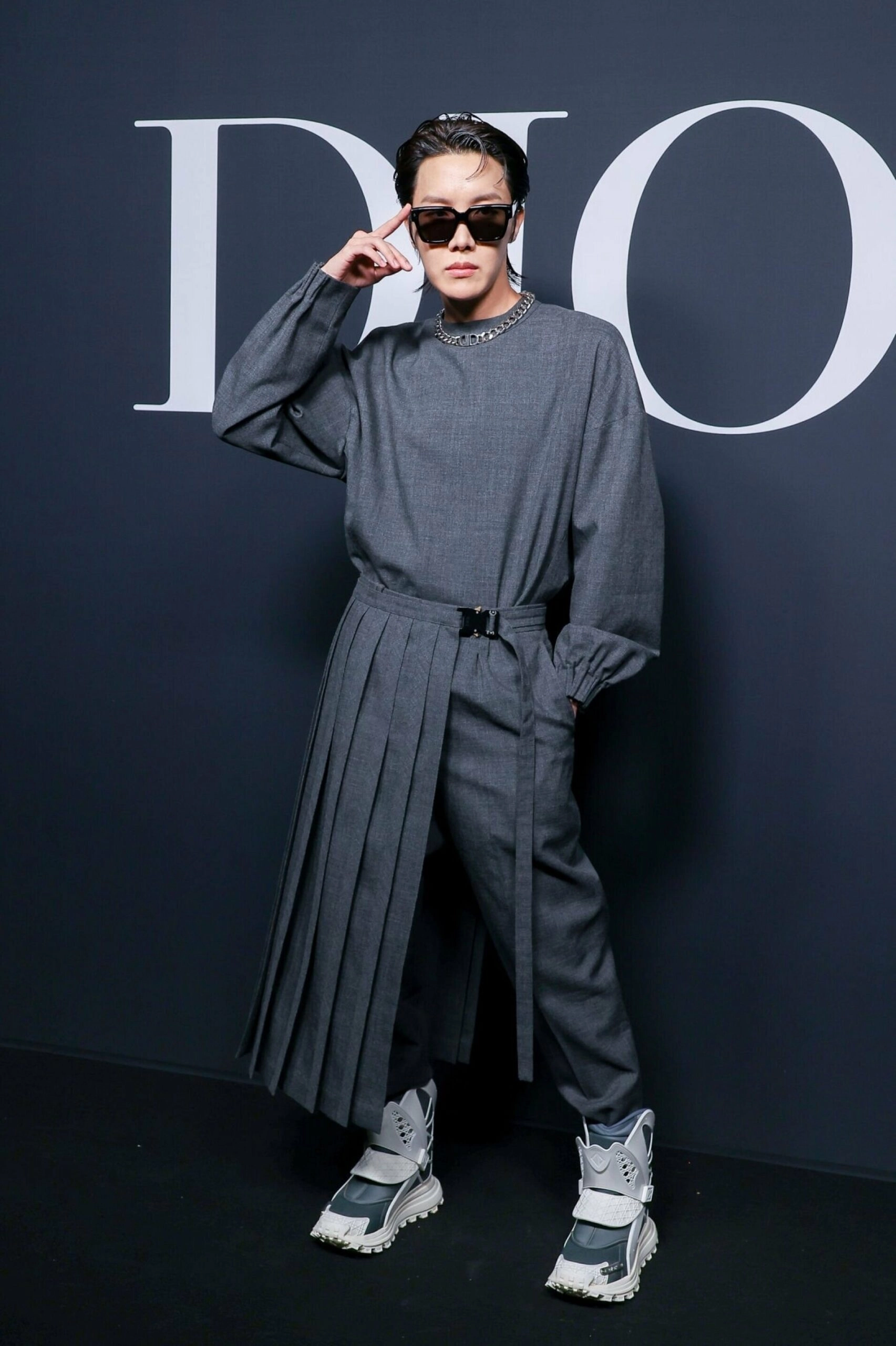 Grey Top And Pants Set With Detachable Horse Skirt | J-Hope