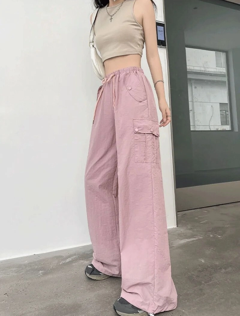 Pink Cargo Drawstring Pants | Hanni - NewJeans - Fashion Chingu