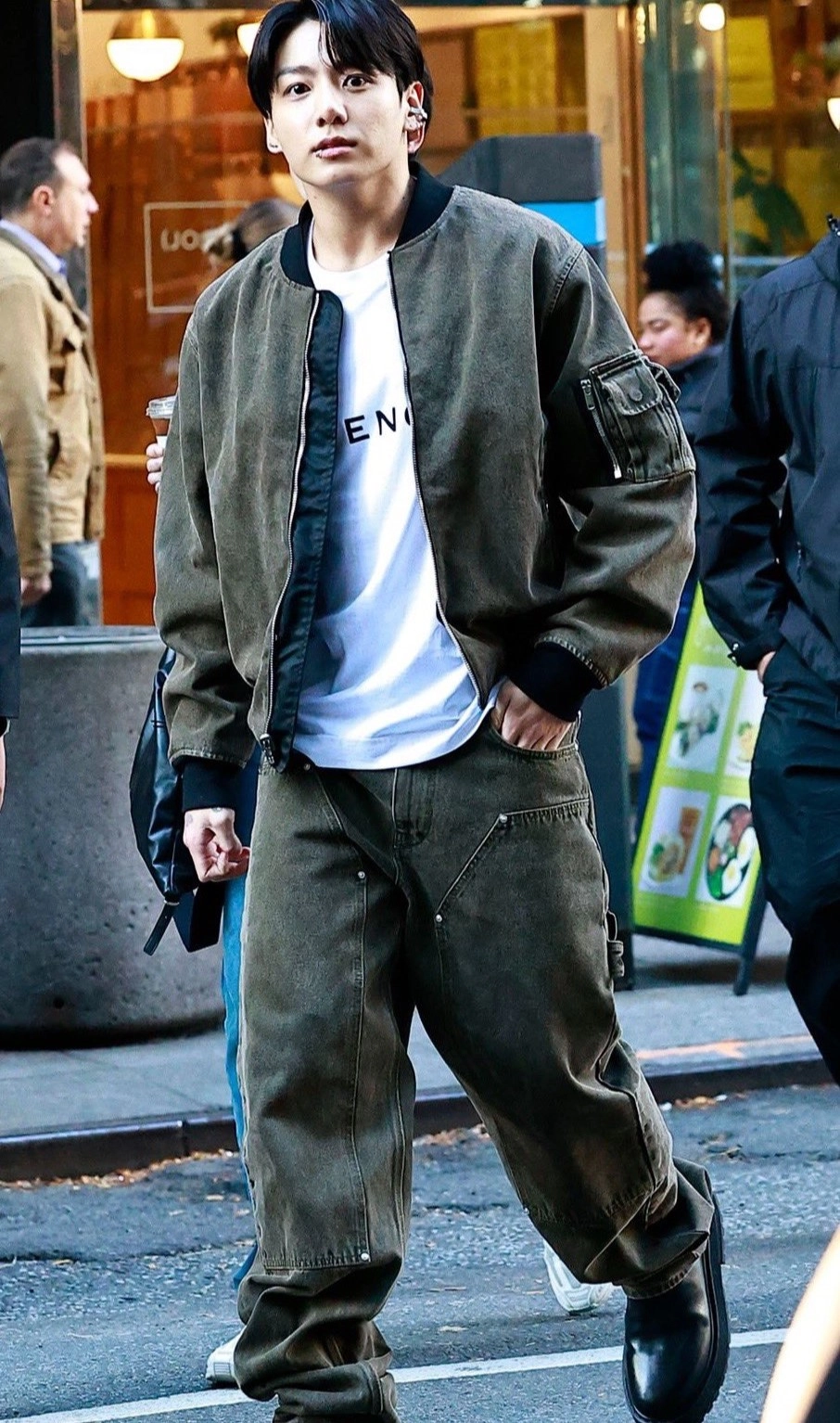 Green Washed Paneled Jeans Jungkook BTS Fashion Chingu