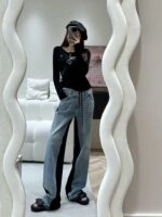 Blue And Black Spliced Jeans | Ruka - BabyMonster - Fashion