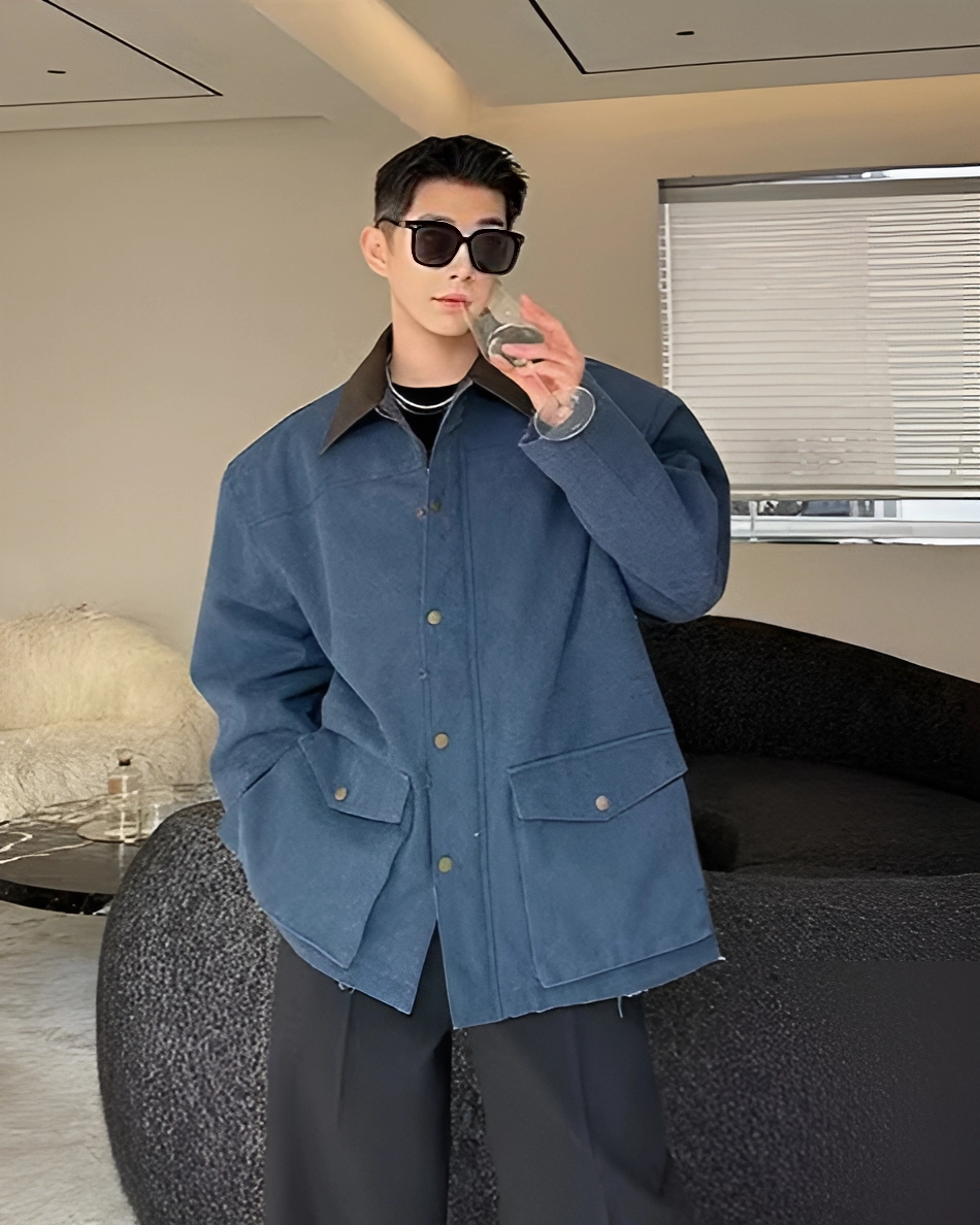 Blue Jacket With Black Collar | Baek Hyun Woo - Queen Of