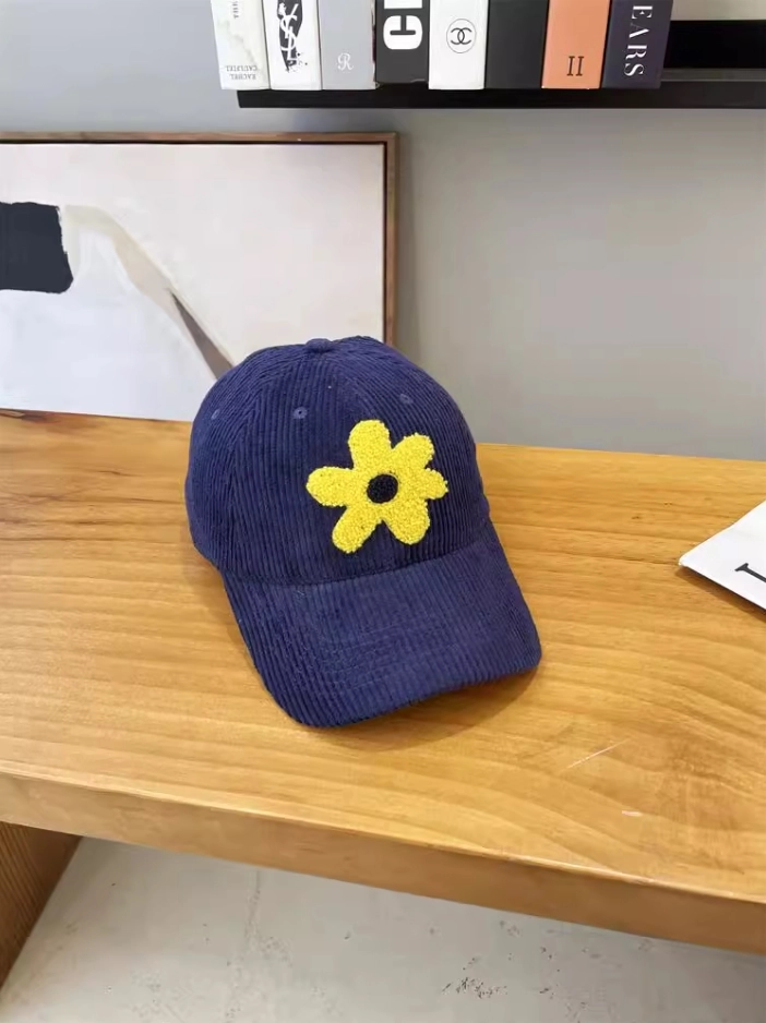Brown Corduroy Flower Cap | Maya - XG - Fashion Chingu