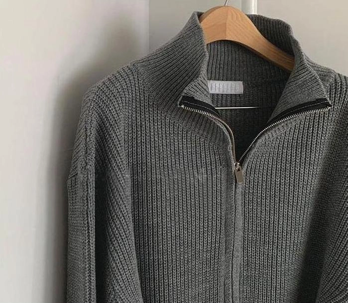 Grey Double Zipper Knitted Jacket | DK - Seventeen - Fashion