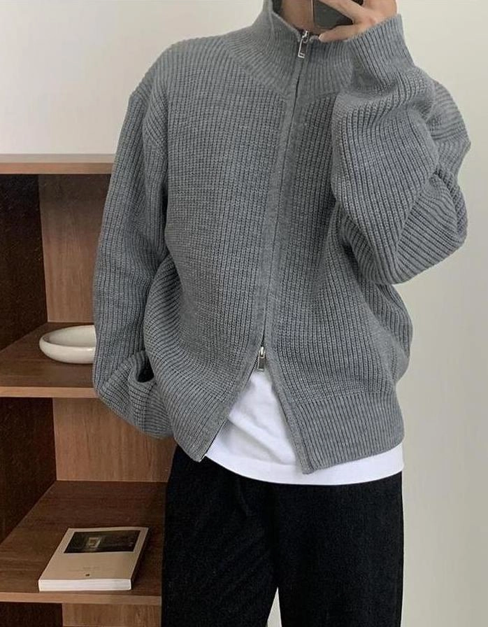 カーディガン IONSEOUL pocket knit high neck ZIP-UP BBJ507 AIEOE Sweatshirts for Men No Hood Zipper Cardigan Sweaters