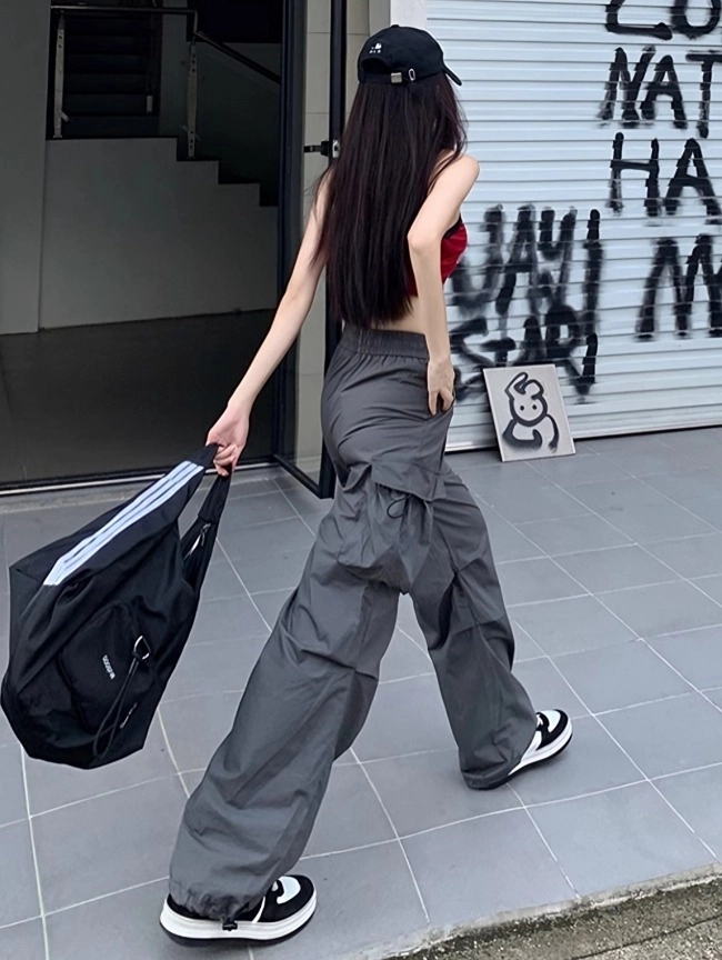 Grey Side Pocket Drawstring Pants | Ruka - BabyMonster - Fashion