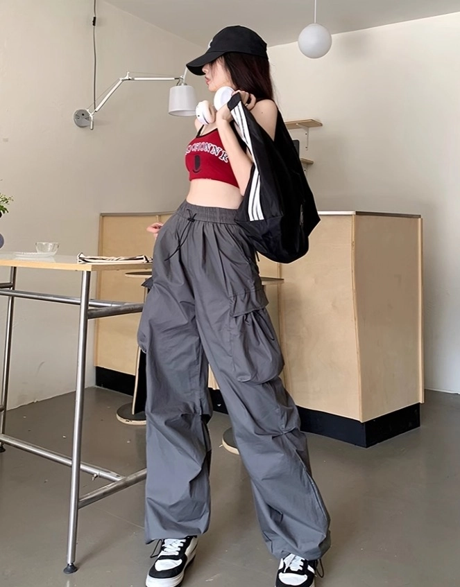 Grey Side Pocket Drawstring Pants | Ruka - BabyMonster - Fashion