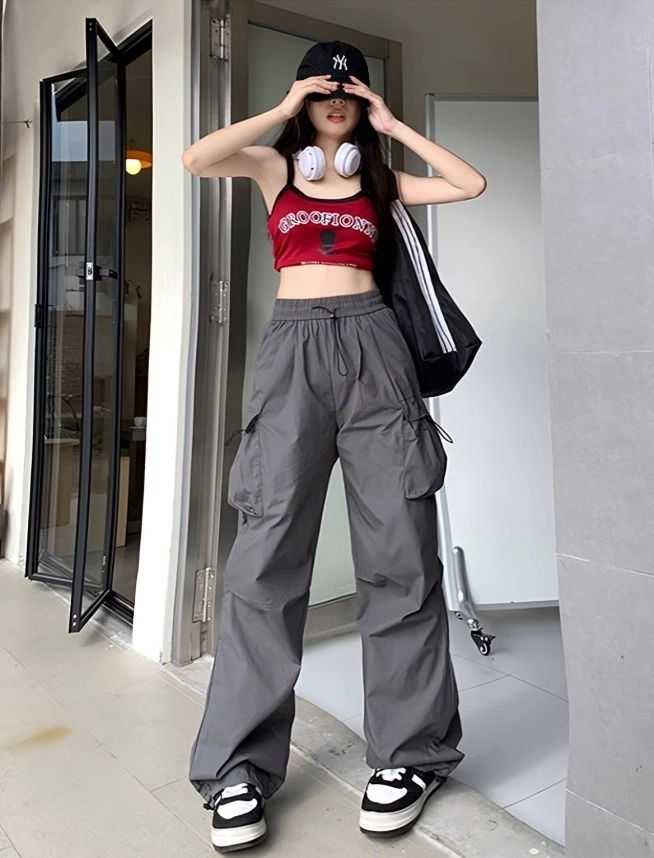 Grey Side Pocket Drawstring Pants | Ruka - BabyMonster - Fashion