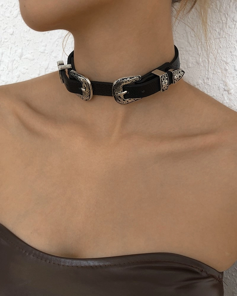 Black Double Buckle Choker Necklace | Suga - BTS - Fashion