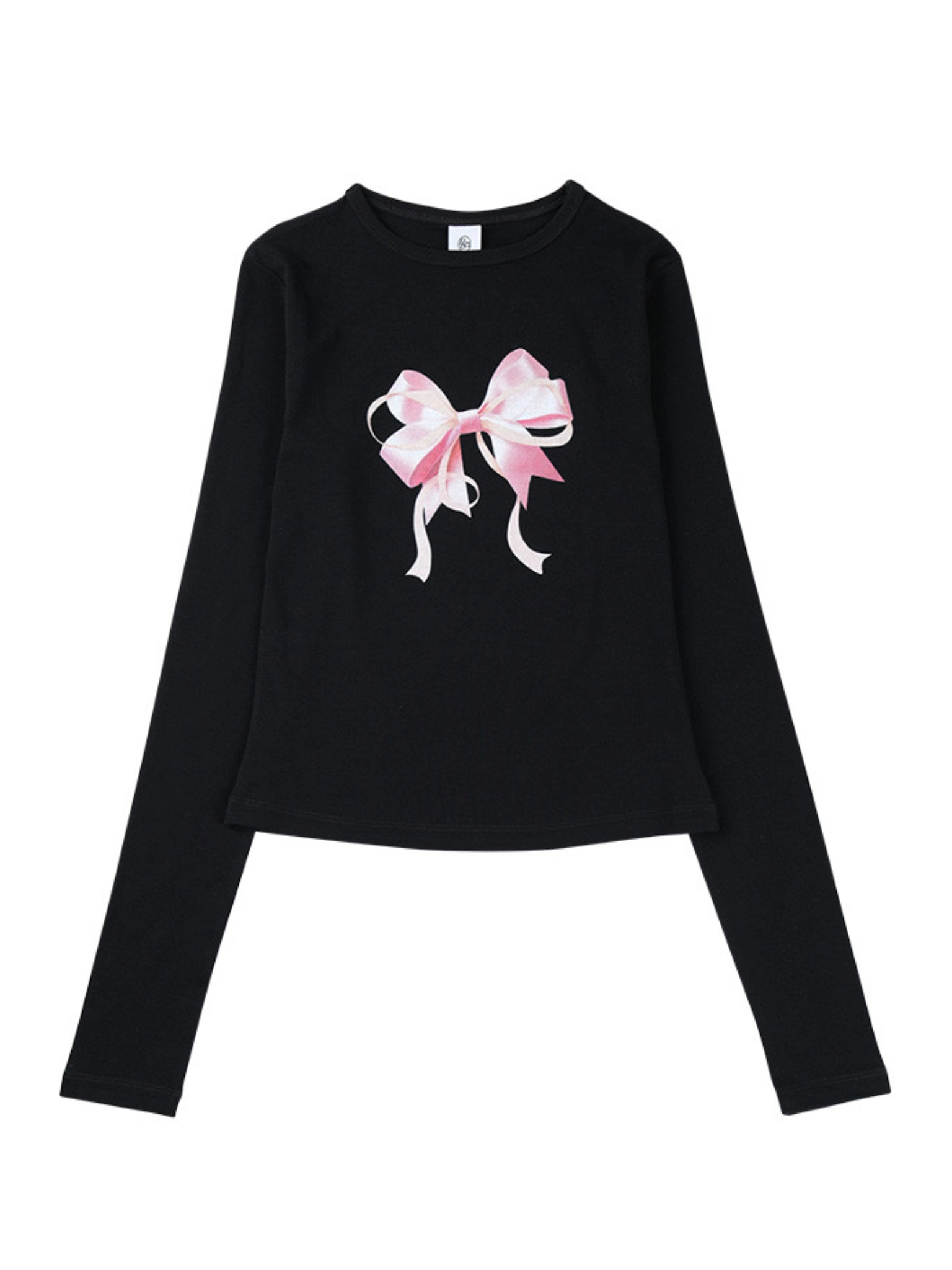 Black Ribbon Print Long Sleeve T-Shirt | Ningning - Aespa