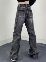 ★AESPA KARINA 着用★ ROCKCAKE Dixy Low Rise Wide Jeans Black Splicing Deconstructed Jeans | Karina - Aespa