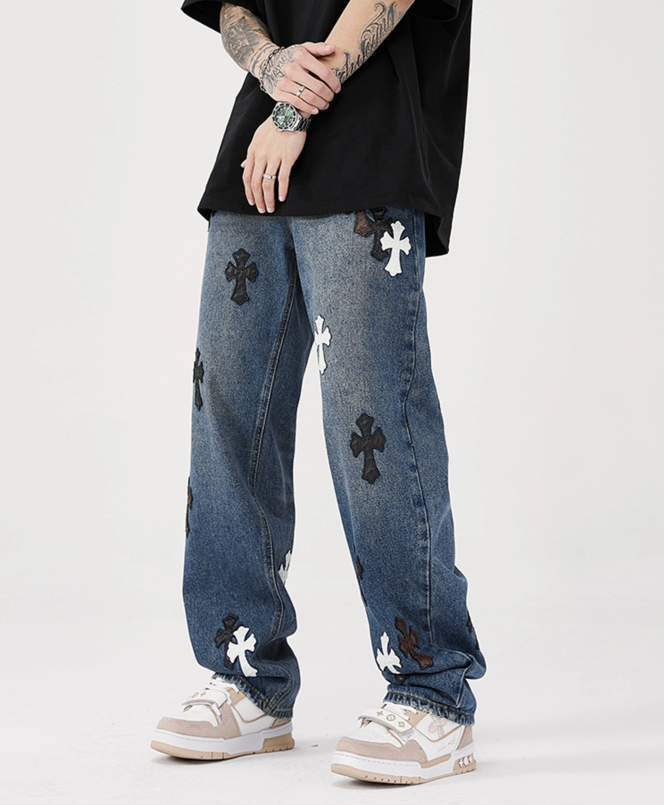 Blue Cross Patches Jeans | Hoshi - Seventeen - Fashion Chingu