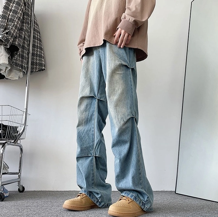 Blue Pleated Straight Cut Jeans | Hyunjin - StrayKids