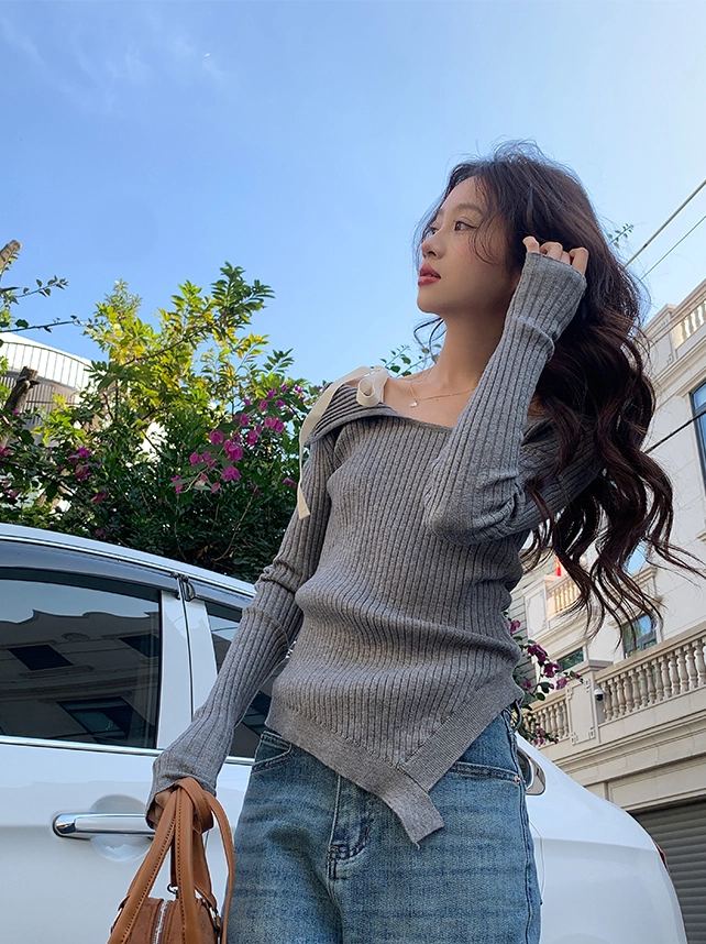 Grey Asymmetrical Lace Shoulders Top | Yuna - ITZY - Fashion Chingu