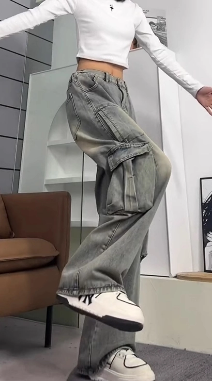 Grey Double Pocket Cargo Jeans | Changbin - Stray Kids