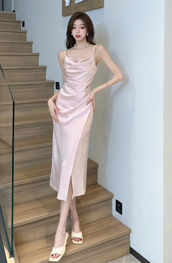 Pink Cowl Neckline Satin Dress | Karina - Aespa - Fashion Chingu