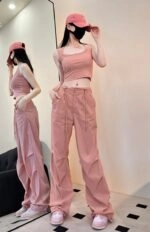 パンツ Hyeon pearl pants/pink Pink Pleated Straight Cut Pants | Hyunjin - StrayKids