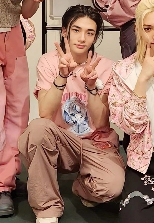 【Anyone more】Stray Pink Wide Pants Pink Pleated Straight Cut Pants | Hyunjin - StrayKids