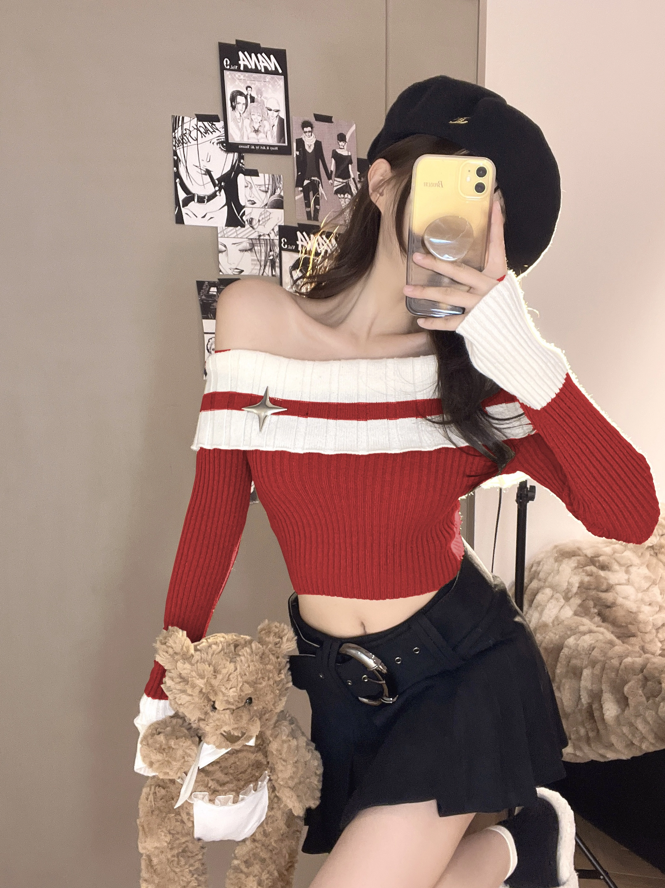 Red-Off-Shoulder-Knit-Top-