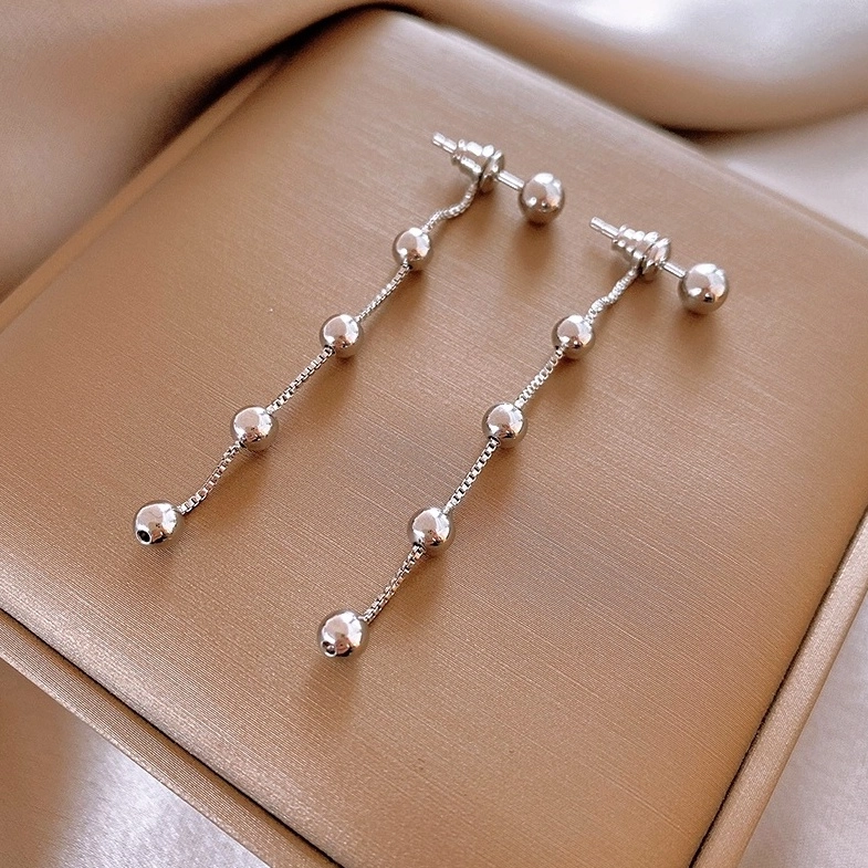 Silver Beads Tassel Earrings | Wonyoung - IVE - Fashion Chingu
