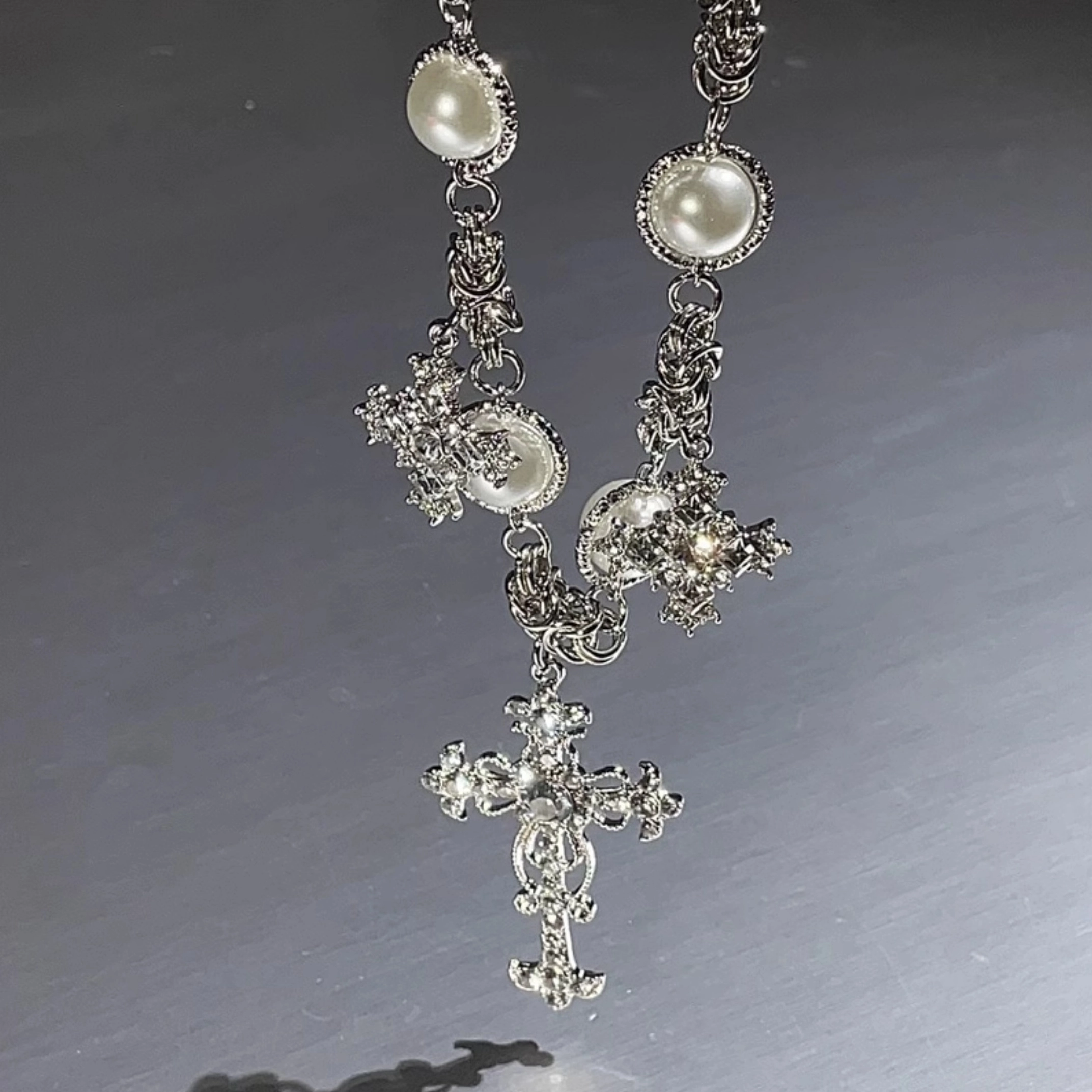 Silver Cross And Pearl Necklace | Yeji - ITZY - Fashion Chingu