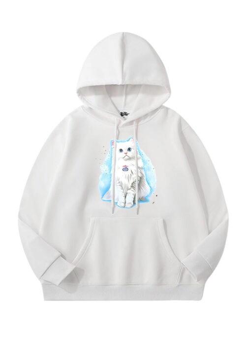 White Cat Print Hoodie | Haerin – NewJeans