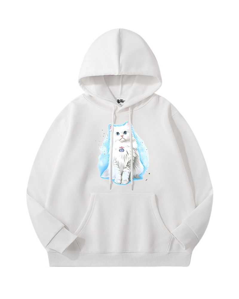 newjeans スウェット　白 White Cat Print Hoodie | Haerin - NewJeans - Fashion Chingu
