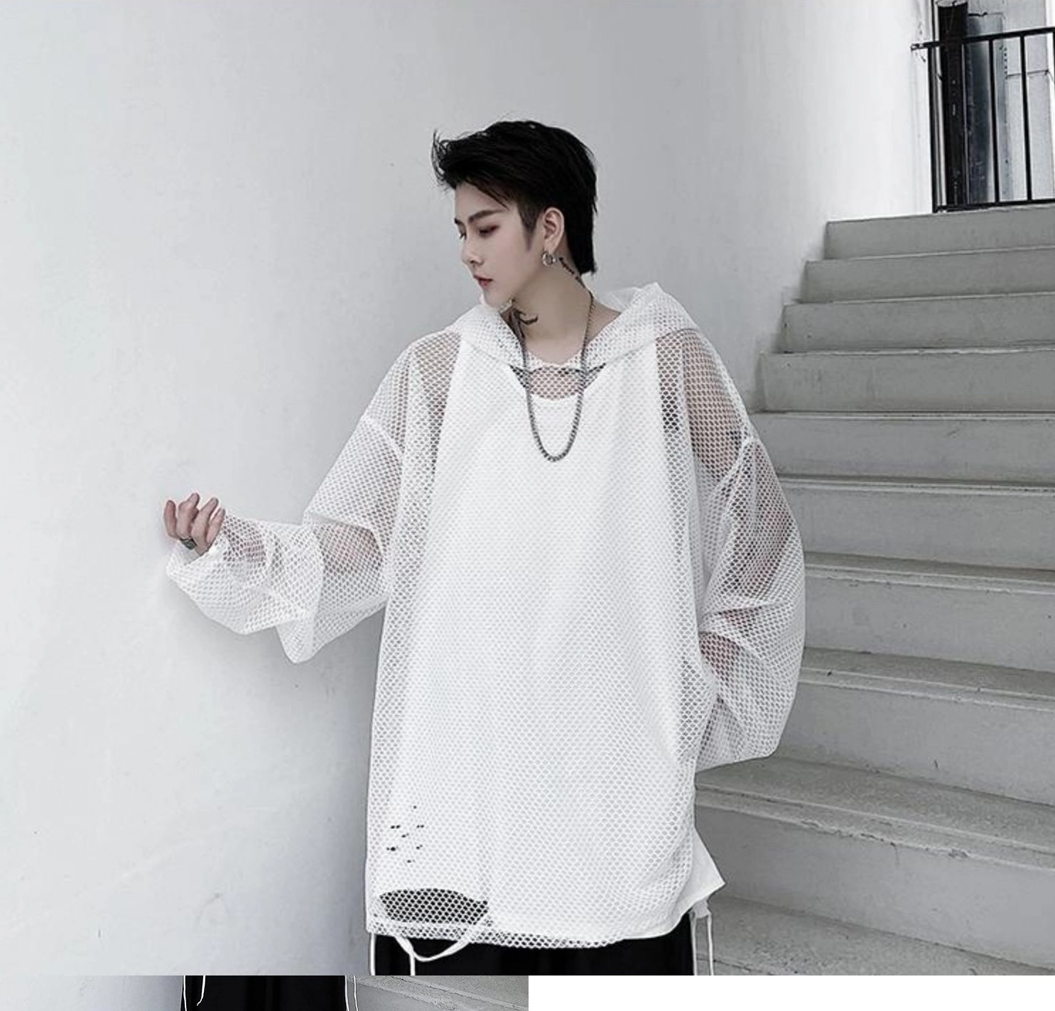 White Oversized Net Hoodie | Bang Chan - Stray Kids