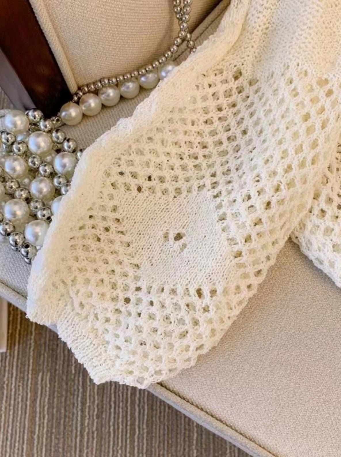 Beige Multi-Pattern Hollow Knitted Sweater | LeeKnow