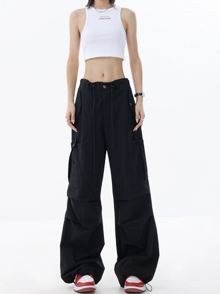 Black Pleated Drawstring Cargo Pants | Yuna - ITZY - Fashion