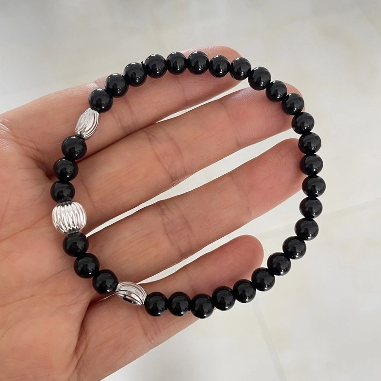Black And Silver Beaded Bracelet | Jungkook - BTS - Fashion