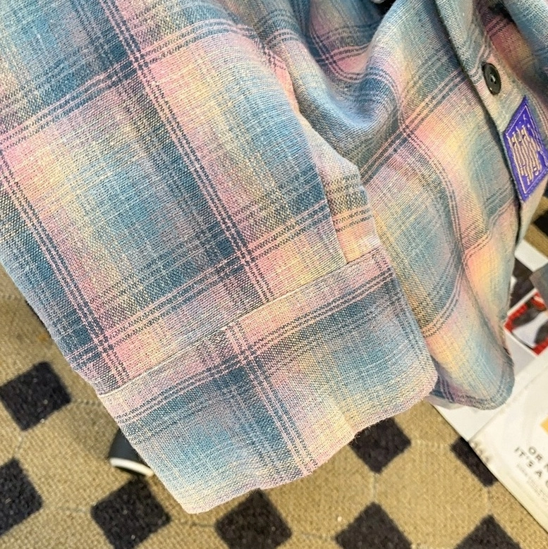 Blue Plaid Long Sleeves Shirt | Ahyeon - BabyMonster - Fashion Chingu