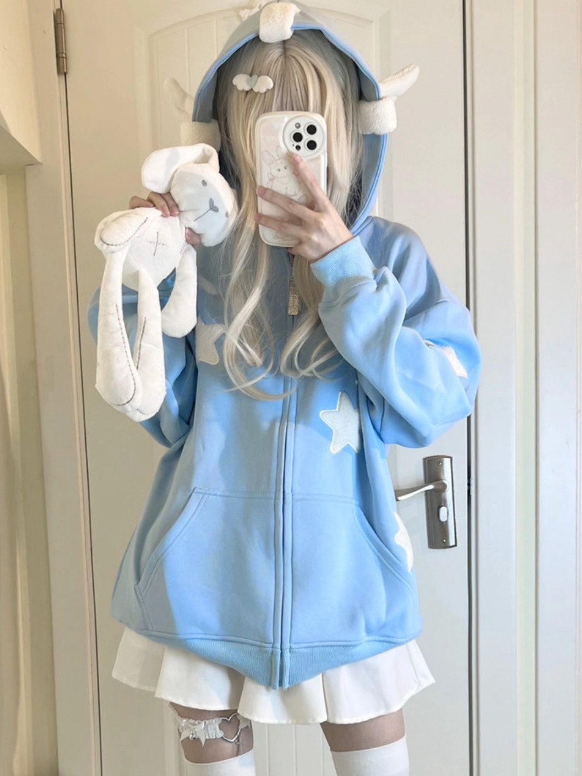[NewJeans着用] Applique Star Logo Hooded Zip-Up_(4 COLOR) Fan-made] NewJeans 'New Jeans' Debut Member Zippered Hoodie