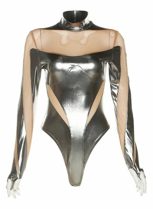 Grey Metallic Cut-Out Bodysuit Top | Lisa – BlackPink