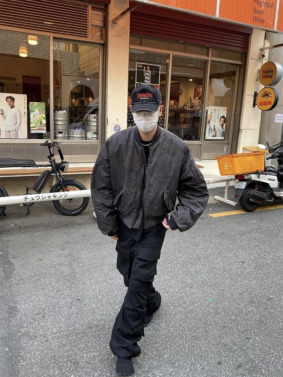 Grey Washed Zip-Up Bomber Jacket | Doyoung - Treasure
