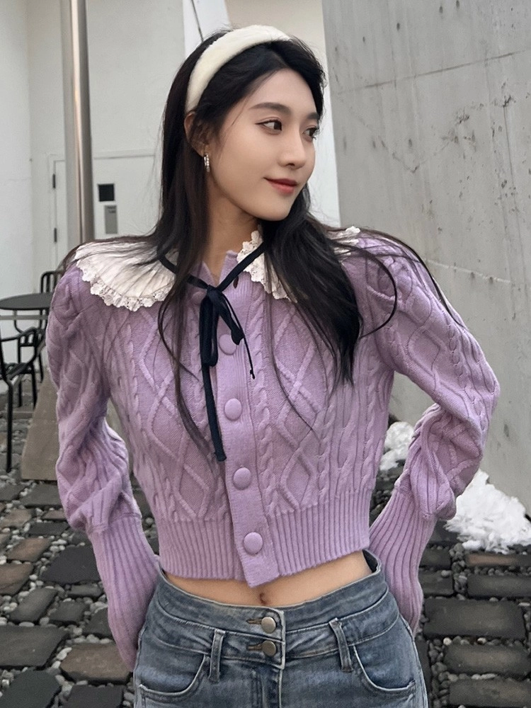 Lilac Doll Collared Tie Cardigan | Jisoo - BlackPink