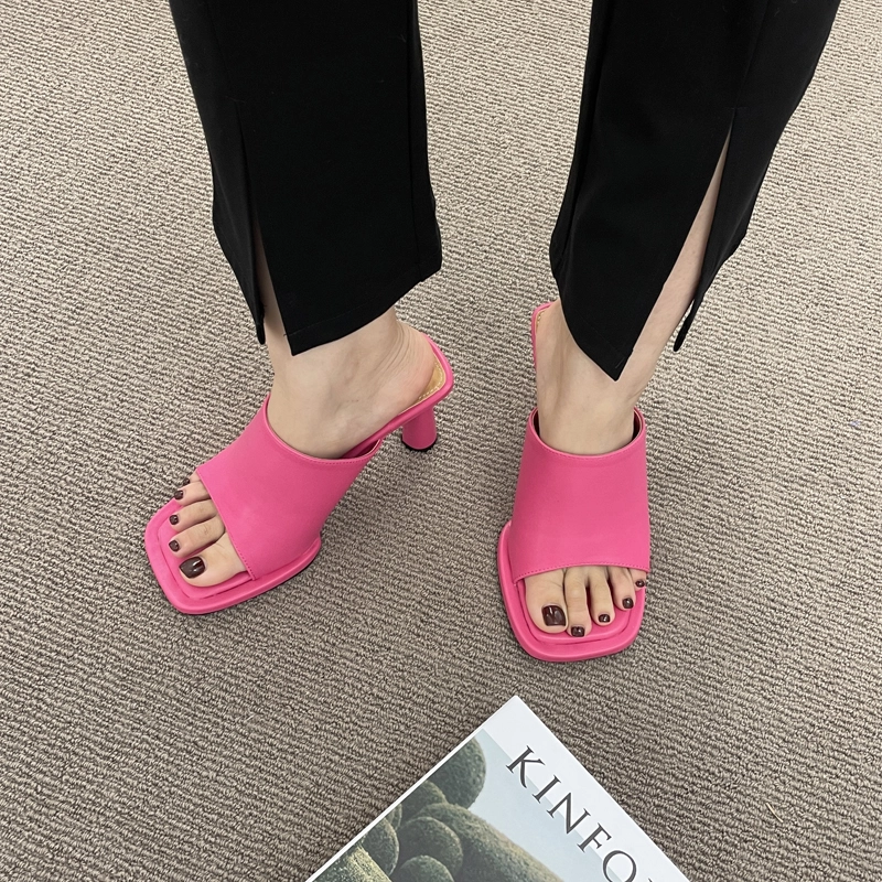 Pink Square Toe Slip-On Heels | Jennie - BlackPink - Fashion