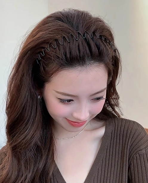 ヘアアクセサリー 2-WAY CHECK BANDANA HEADBAND / BROWN Retro Checkered Crisscross Headband with Simple Wide Edge