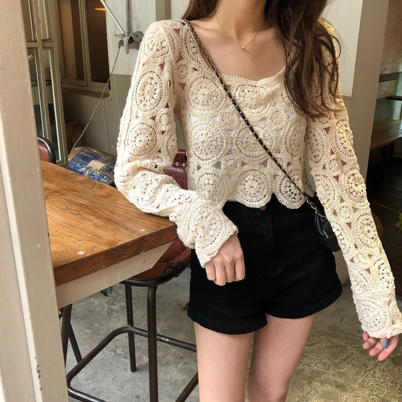 Beige Crochet Patterned Top | Tzuyu - Twice - Fashion Chingu