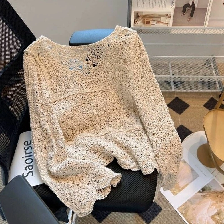 Eaphi u neck leaf pattern knit best ベージュ Lace Leaf Knit Stitch | Ajour-Blattmuster stricken | Punto