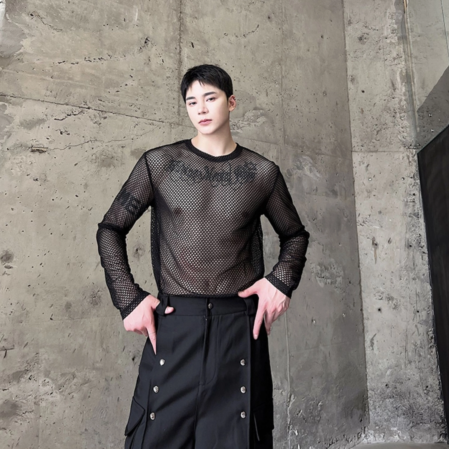 トップス natto nylon shirt set up loose silhouette nylon shirt set up / black（ルーズ