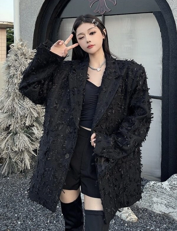 Black Ripped Style Suit Blazer Jacket | Jisung - Stray Kids