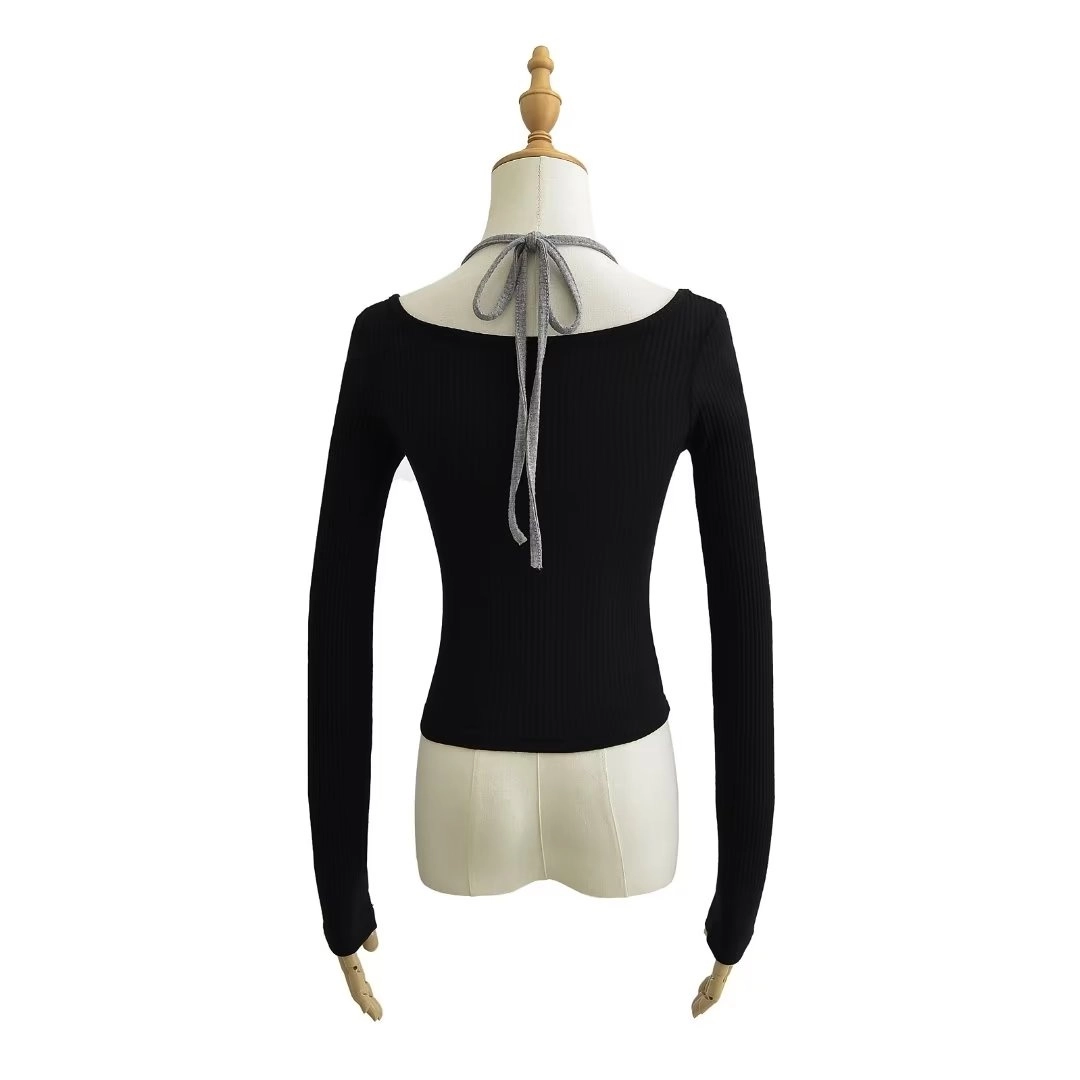 Black Two-Piece Illusion Long Sleeve Top | Pharita
