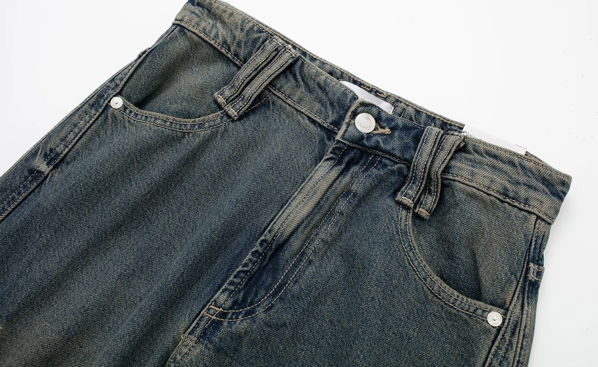 【BAON】Faming Washed Denim Cargo Pants Men's Baggy Cargo Pants Washed Aged Hip Hop Jeans Grunge