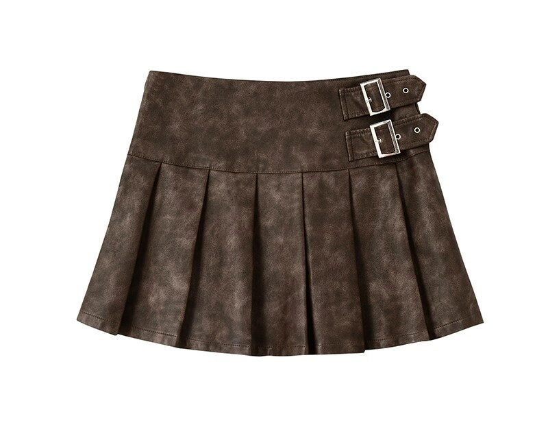 Brown Pleated Leather Mini Skirt | Tzuyu - Twice - Fashion