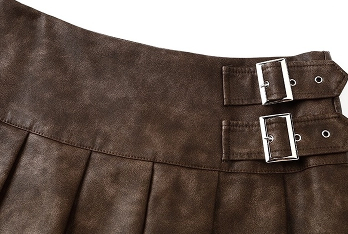 Brown Pleated Leather Mini Skirt | Tzuyu - Twice - Fashion