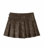 ★ Leey★ LEATHER BUCKLE PLEATED SKIRT BROWN P0000EIS LEATHER BUCKLE PLEATED SKIRT BROWN - leey