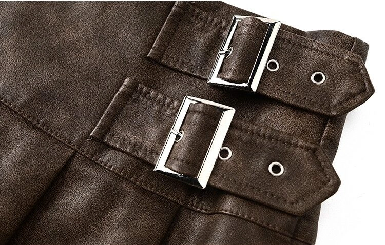 Brown Pleated Leather Mini Skirt | Tzuyu - Twice - Fashion