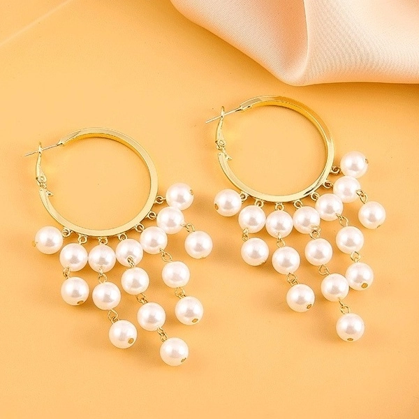 Gold Dangling Pearl Earrings | Gahyeon - Dreamcatcher