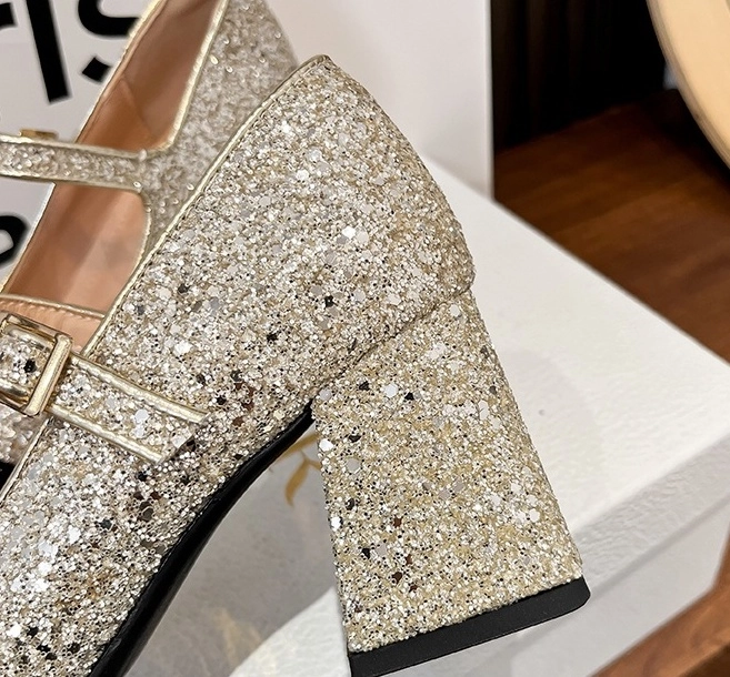 Gold Glitter Block Heel Mary Janes | Chiquita - BabyMonster